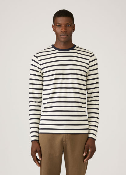 Mens Long Sleeve Classic Tshirt In Ecru Navy Breton Stripe Mtsh0003Brs Stea