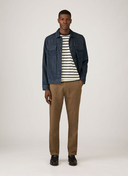 Mens Long Sleeve Classic Tshirt In Ecru Navy Breton Stripe Mtsh0003Brs Stea