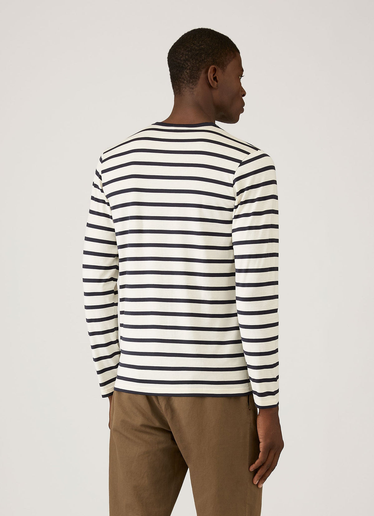 Mens Long Sleeve Classic Tshirt In Ecru Navy Breton Stripe Mtsh0003Brs Stea