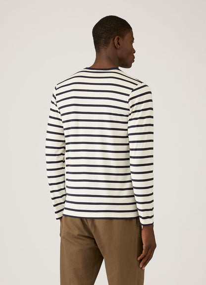 Mens Long Sleeve Classic Tshirt In Ecru Navy Breton Stripe Mtsh0003Brs Stea