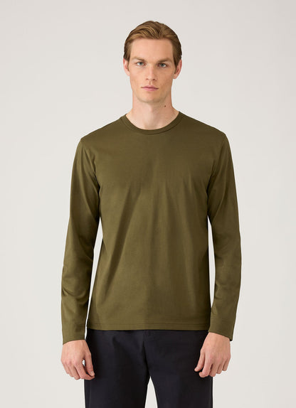 Mens Long Sleeve Riviera Midweight Tshirt In Deep Olive Mtsh0136R Gniz