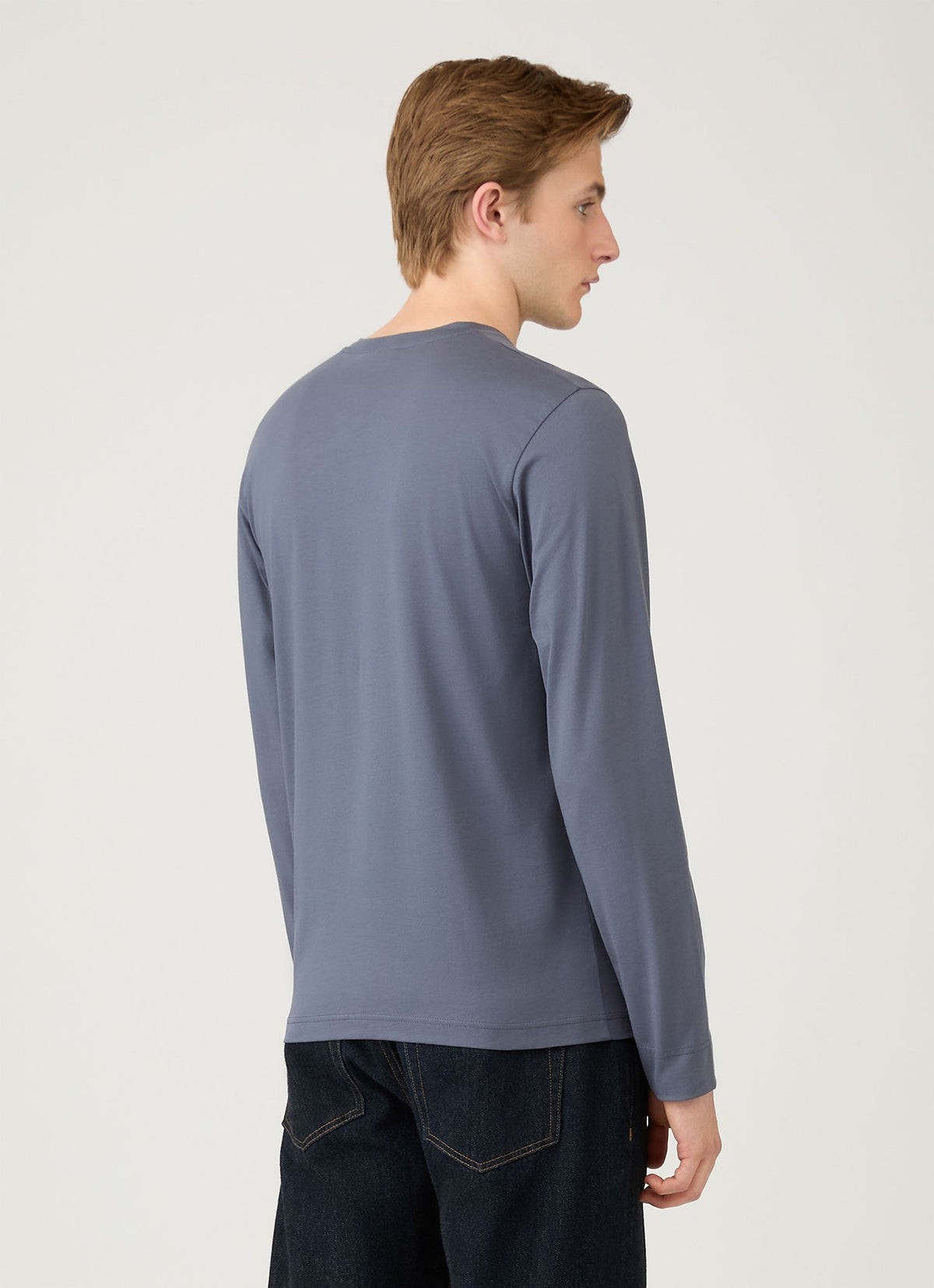 Mens Long Sleeve Riviera Midweight Tshirt In Slate Blue Mtsh0136S Buua