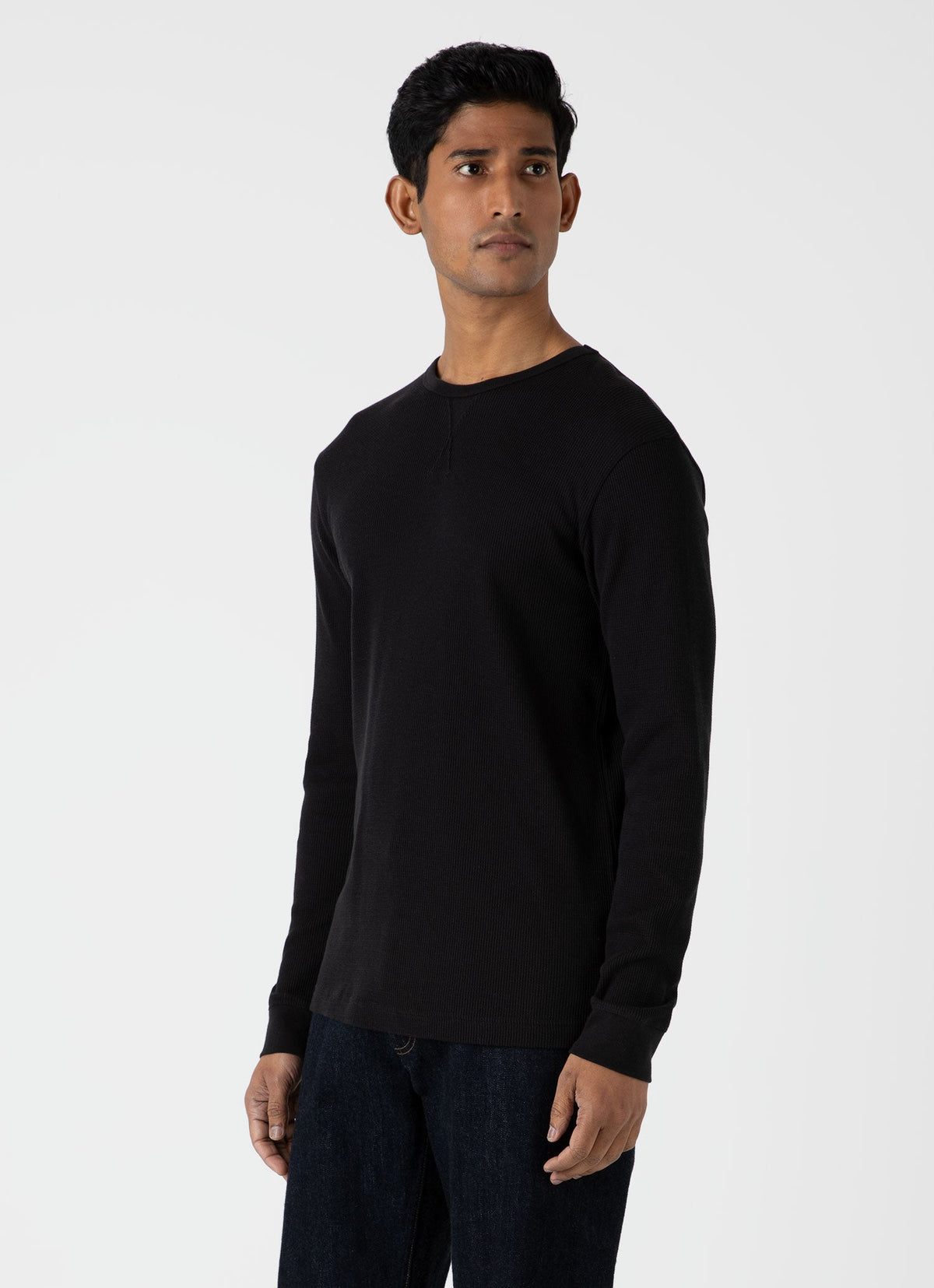 Mens Long Sleeve Waffle Tshirt In Black Mtsh0161 Bkaa