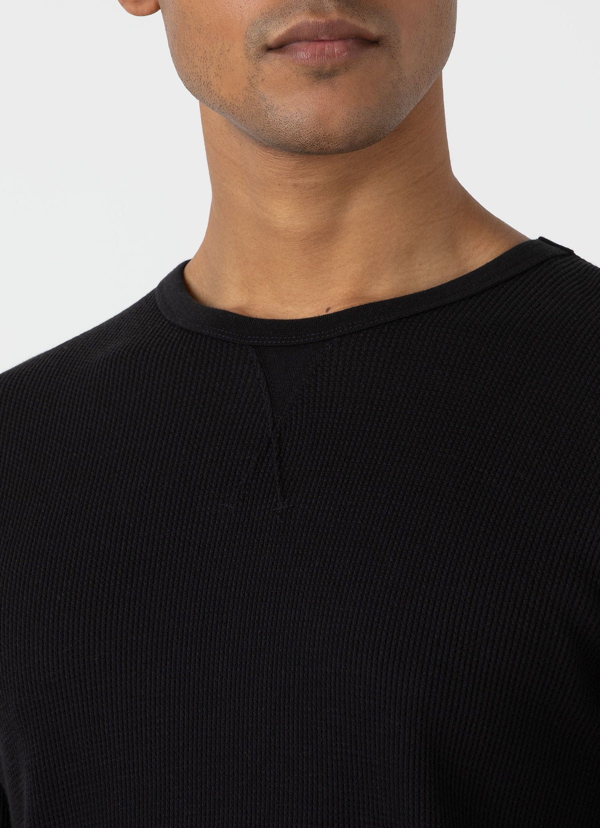 Mens Long Sleeve Waffle Tshirt In Black Mtsh0161 Bkaa