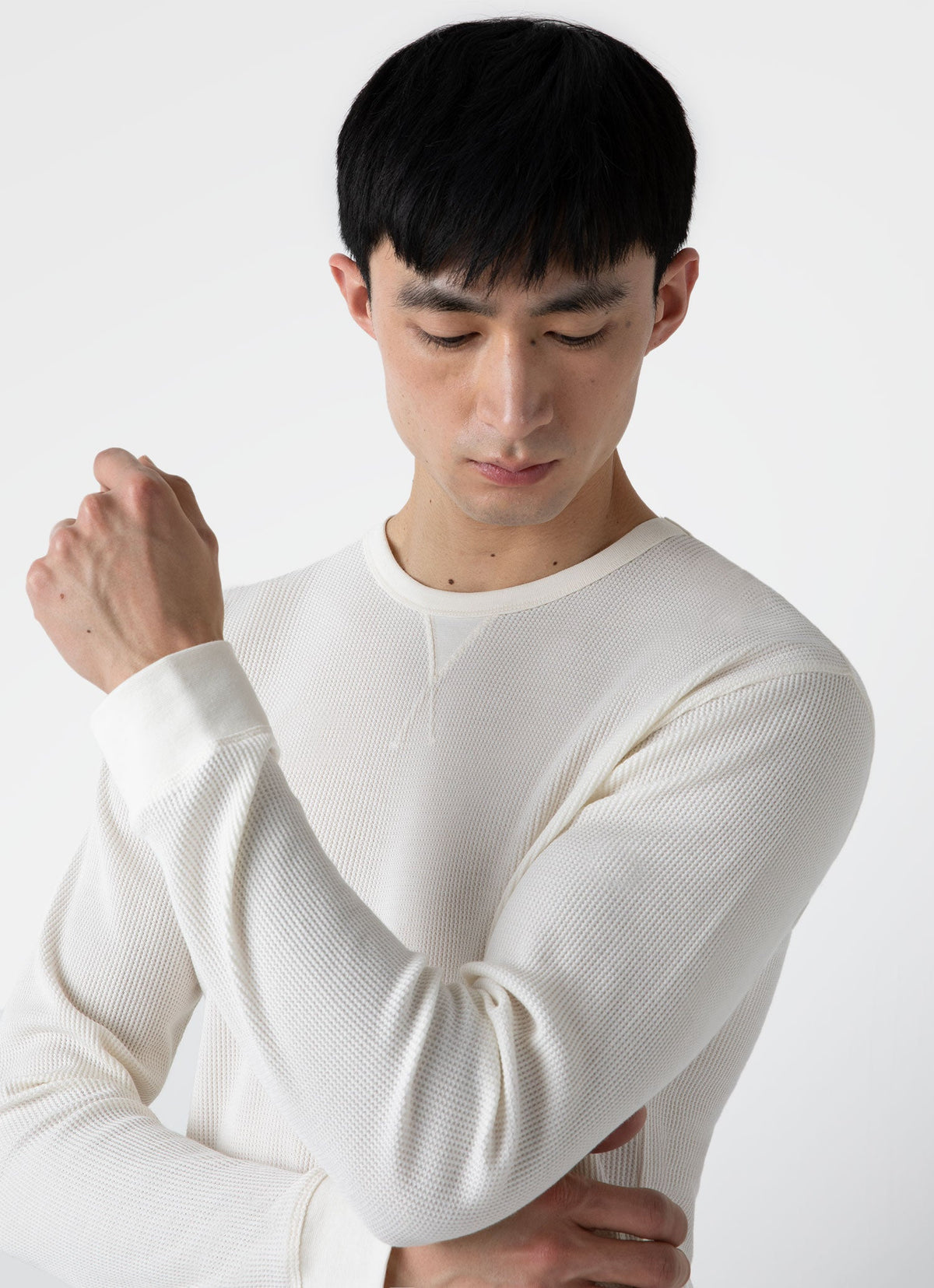Mens Long Sleeve Waffle Tshirt In Ecru Mtsh0161 Whcr