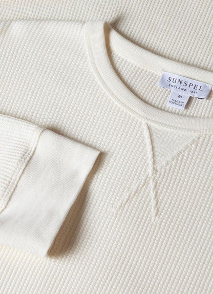 Mens Long Sleeve Waffle Tshirt In Ecru Mtsh0161 Whcr