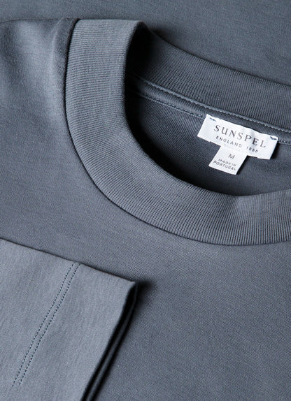 Mens Long Sleeve Heavyweight Tshirt In Slate Blue Mtsh0182 Buua