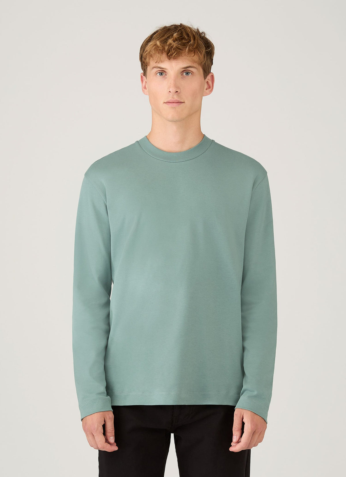 Mens Long Sleeve Heavyweight Tshirt In Steel Green Mtsh0182 Gniu