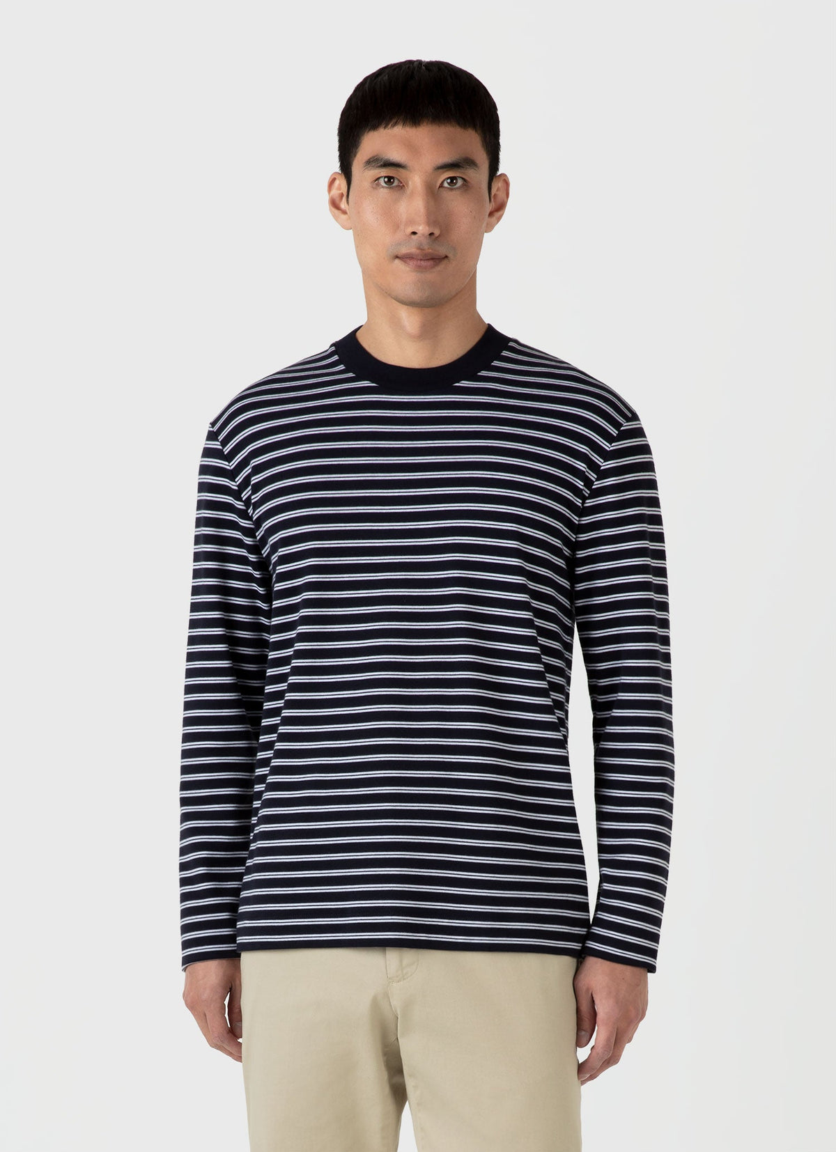 Mens Long Sleeve Heavyweight Tshirt In Navy White Mtsh0182Tls Stmu