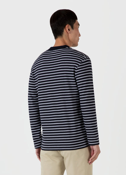 Mens Long Sleeve Heavyweight Tshirt In Navy White Mtsh0182Tls Stmu