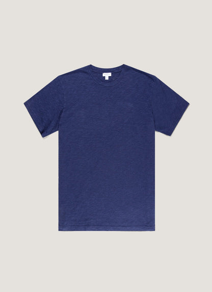 Mens Cotton Linen Tshirt In Ink Blue Mtsh0192 Buwx