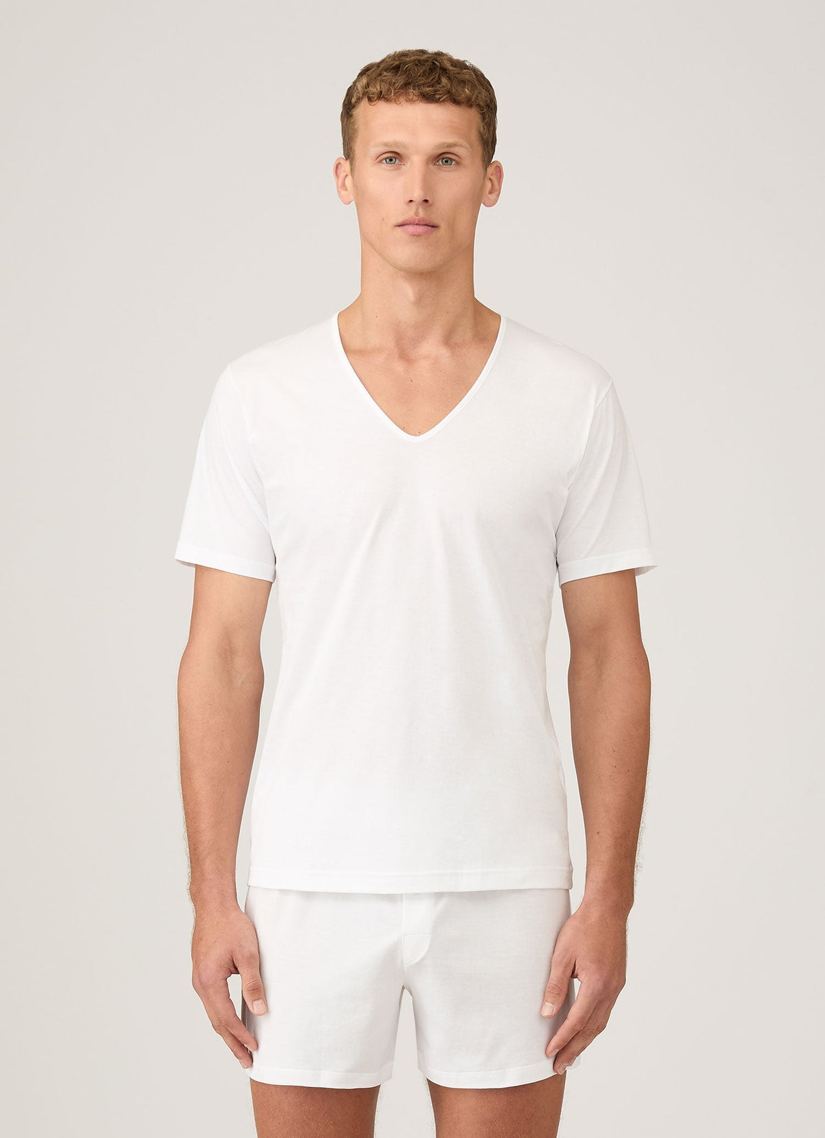 Men's Superfine Cotton V-neck Underwear T-shirt in White