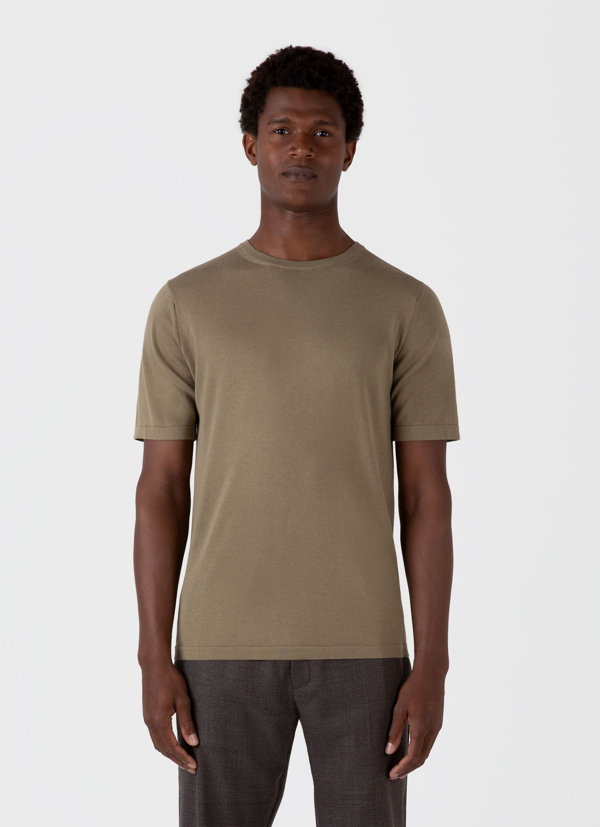 Mens Sea Island Cotton Knit Tshirt In Dark Stone Mtsh8278 Whdc
