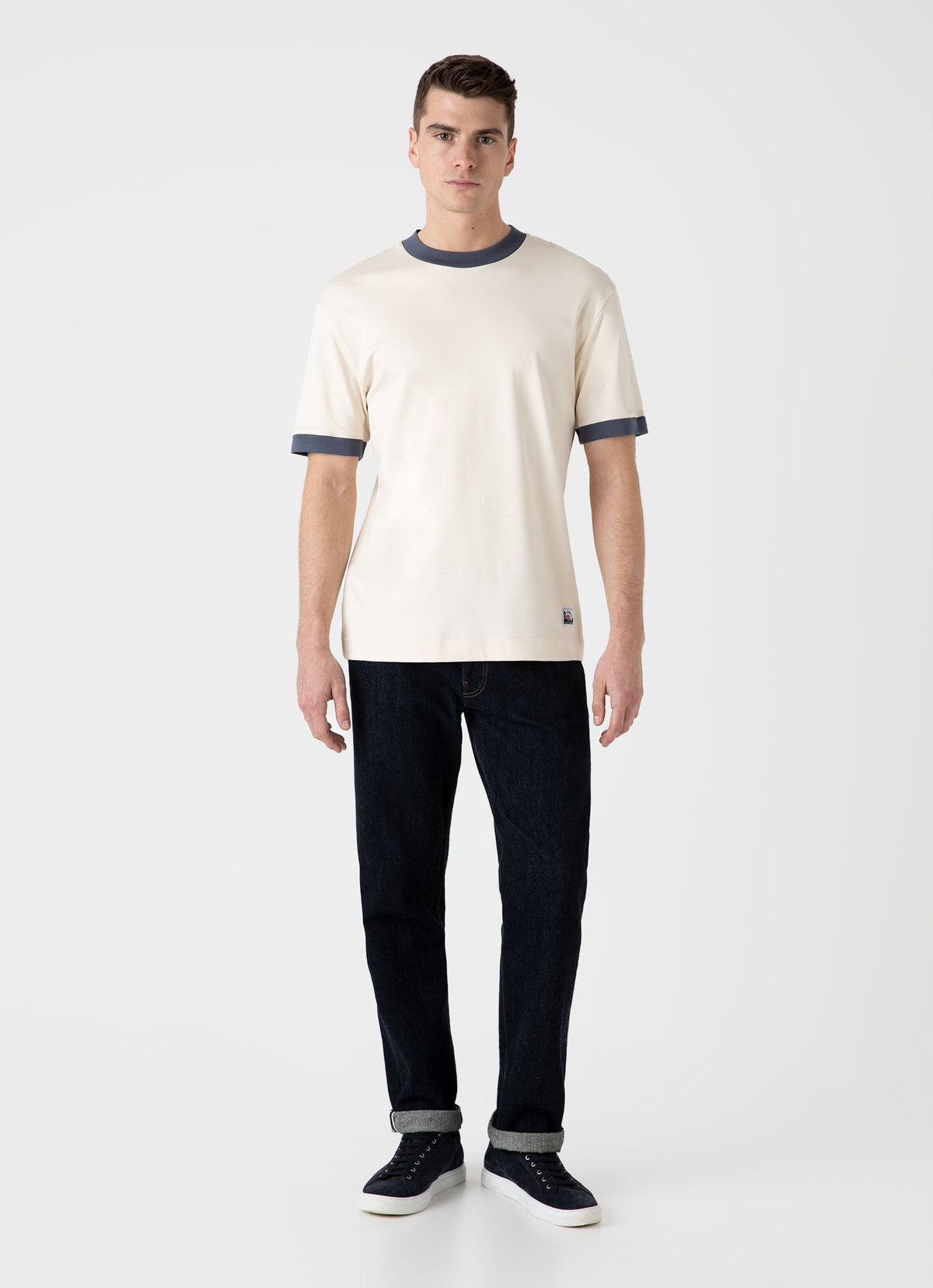 Mens Nigel Cabourn Carbon Brushed Tshirt In Undyed Ncmtsh0184 Nuab