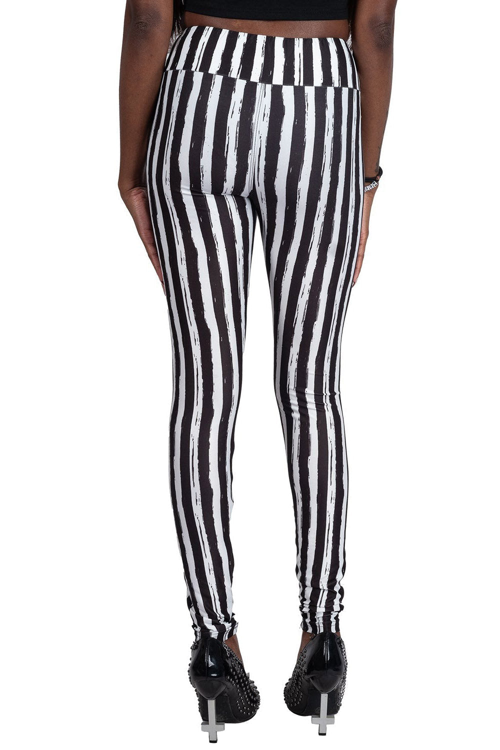 Black and White Striped High Waisted Leggings