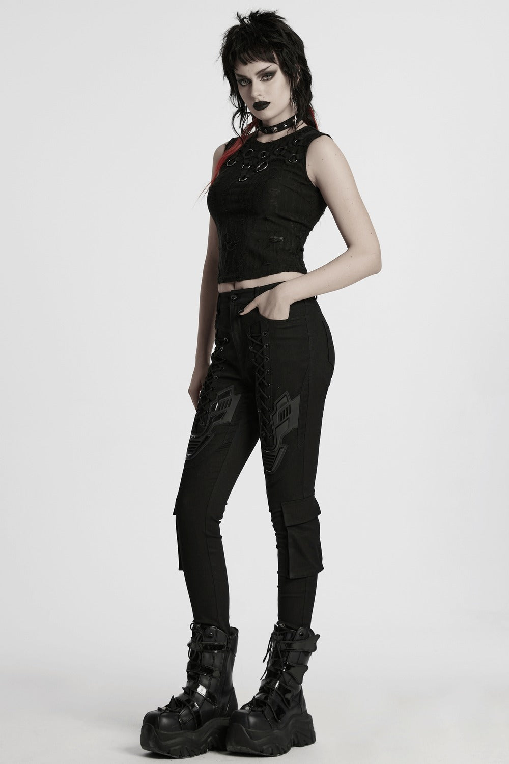 Black Armor Lace-Up Skinny Jeans
