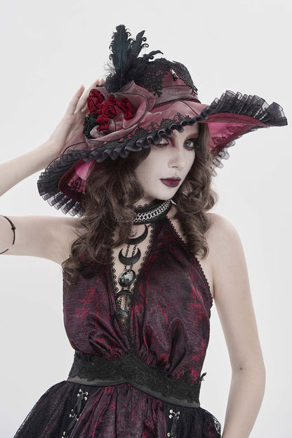 Bloodrose Ruffled Lace Garden Hat