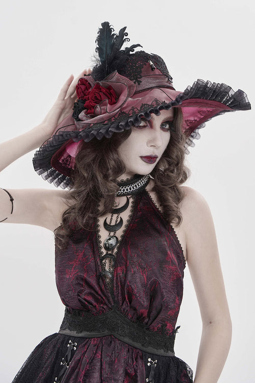 Bloodrose Ruffled Lace Garden Hat