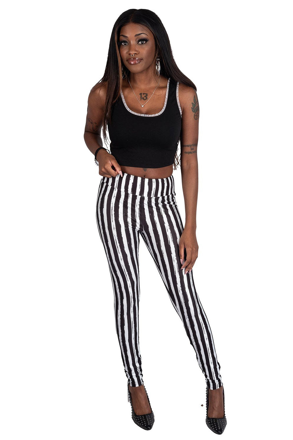 Black and White Striped High Waisted Leggings