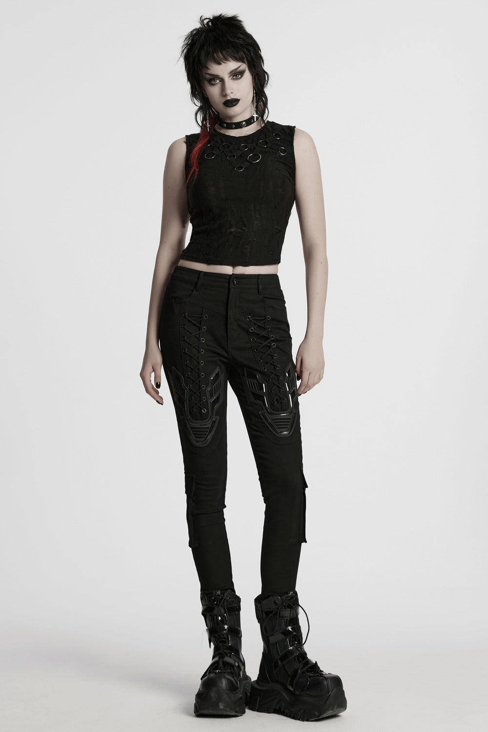 Black Armor Lace-Up Skinny Jeans