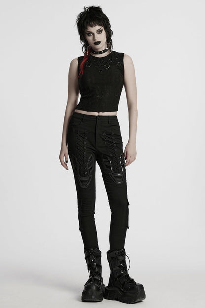 Black Armor Lace-Up Skinny Jeans
