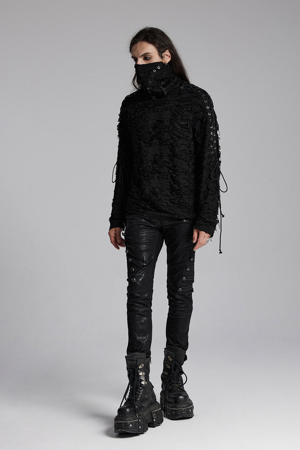 Black Death Tattered Mask Top