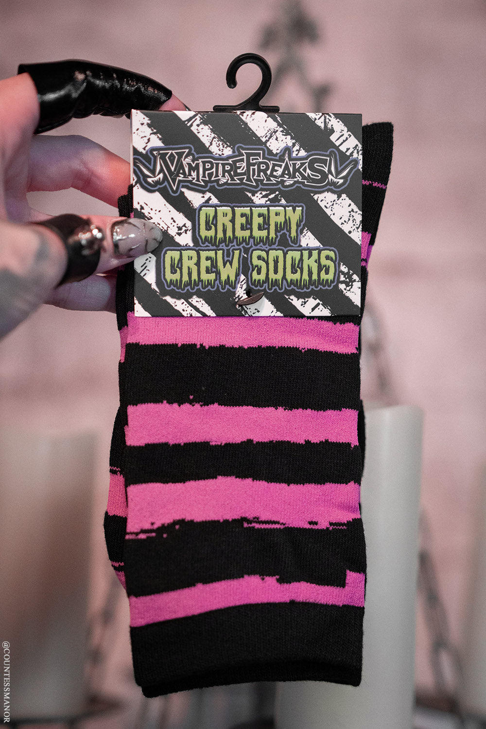 Creepy Crew Socks [Pink/Black Stripes]