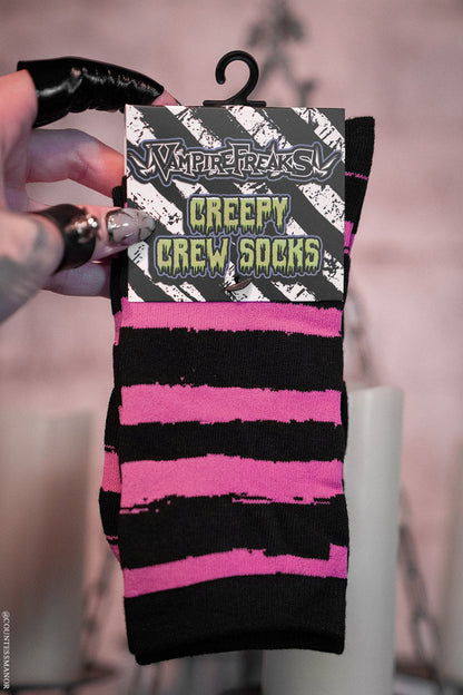 Creepy Crew Socks [Pink/Black Stripes]