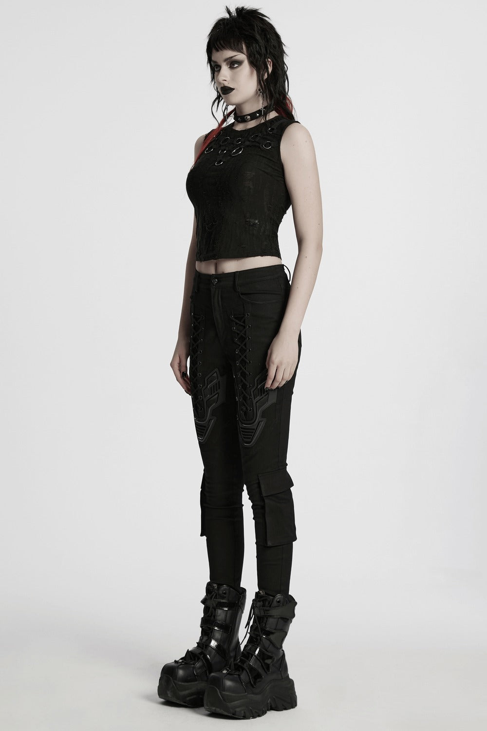 Black Armor Lace-Up Skinny Jeans