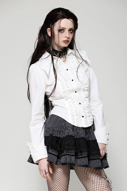 Candelabra Ruffle Button Up Shirt [Ghost White]