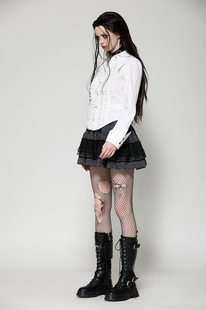 Candelabra Ruffle Button Up Shirt [Ghost White]