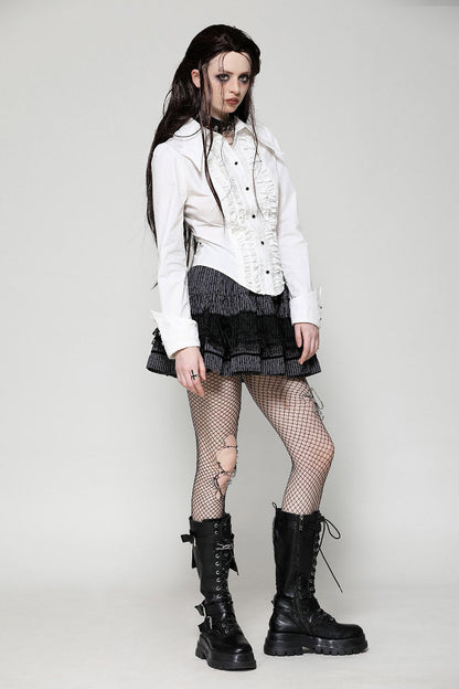 Candelabra Ruffle Button Up Shirt [Ghost White]