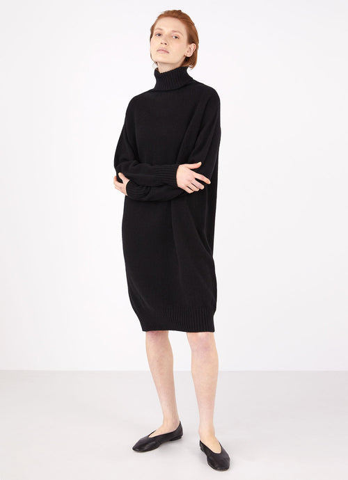 Womens Lambswool Roll Neck Dress In Black