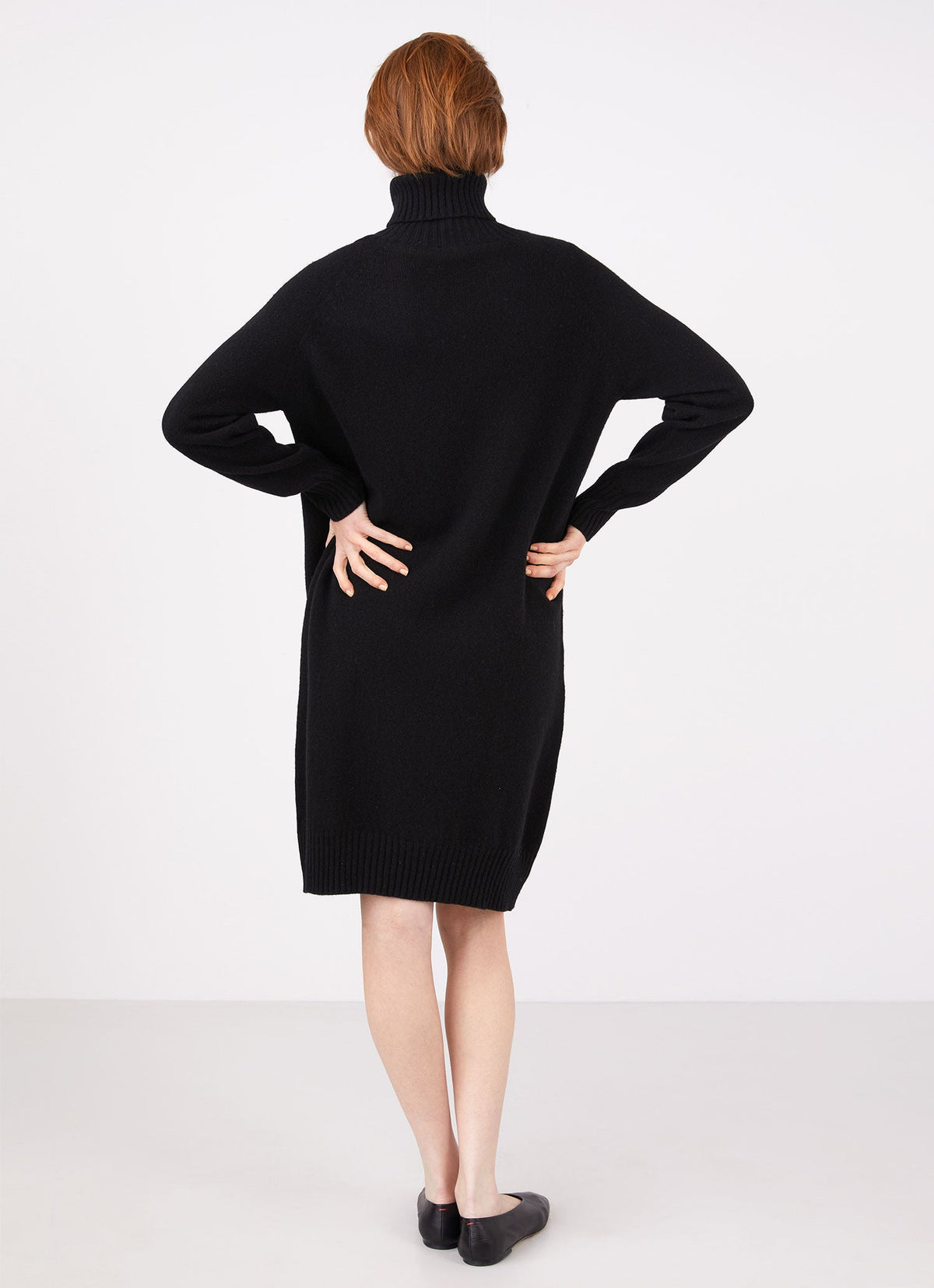 Womens Lambswool Roll Neck Dress In Black