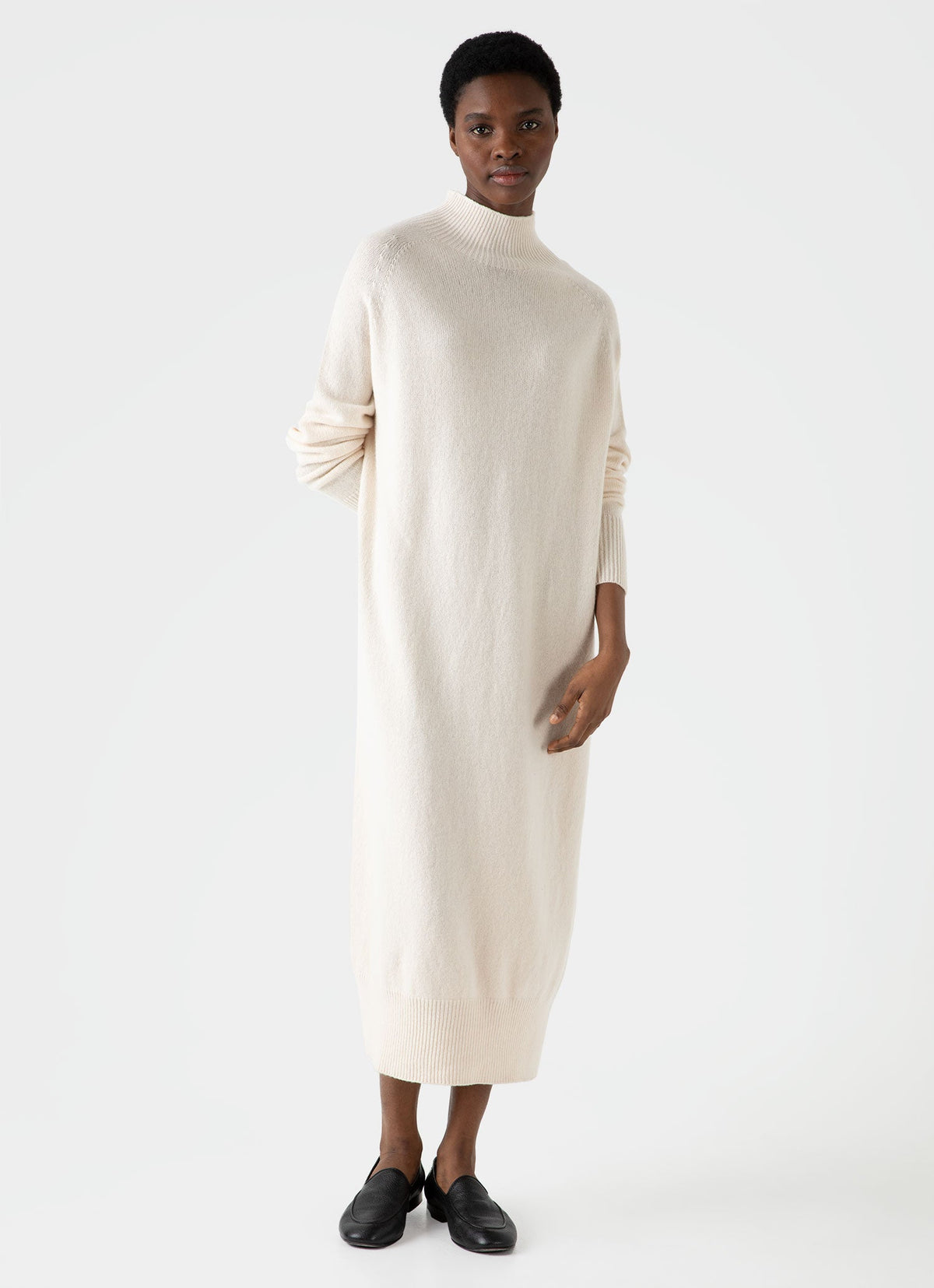 Womens Lambswool Funnel Neck Dress In Ecru Wdre6078 Whcr