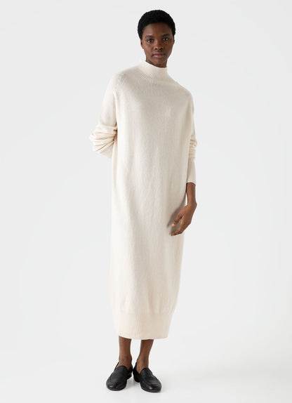Womens Lambswool Funnel Neck Dress In Ecru Wdre6078 Whcr