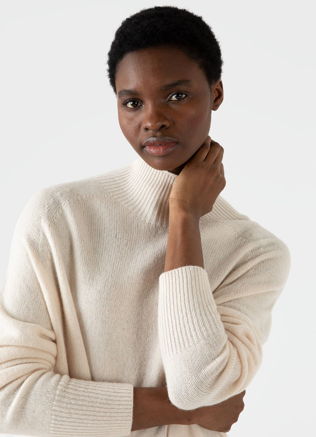 Womens Lambswool Funnel Neck Dress In Ecru Wdre6078 Whcr