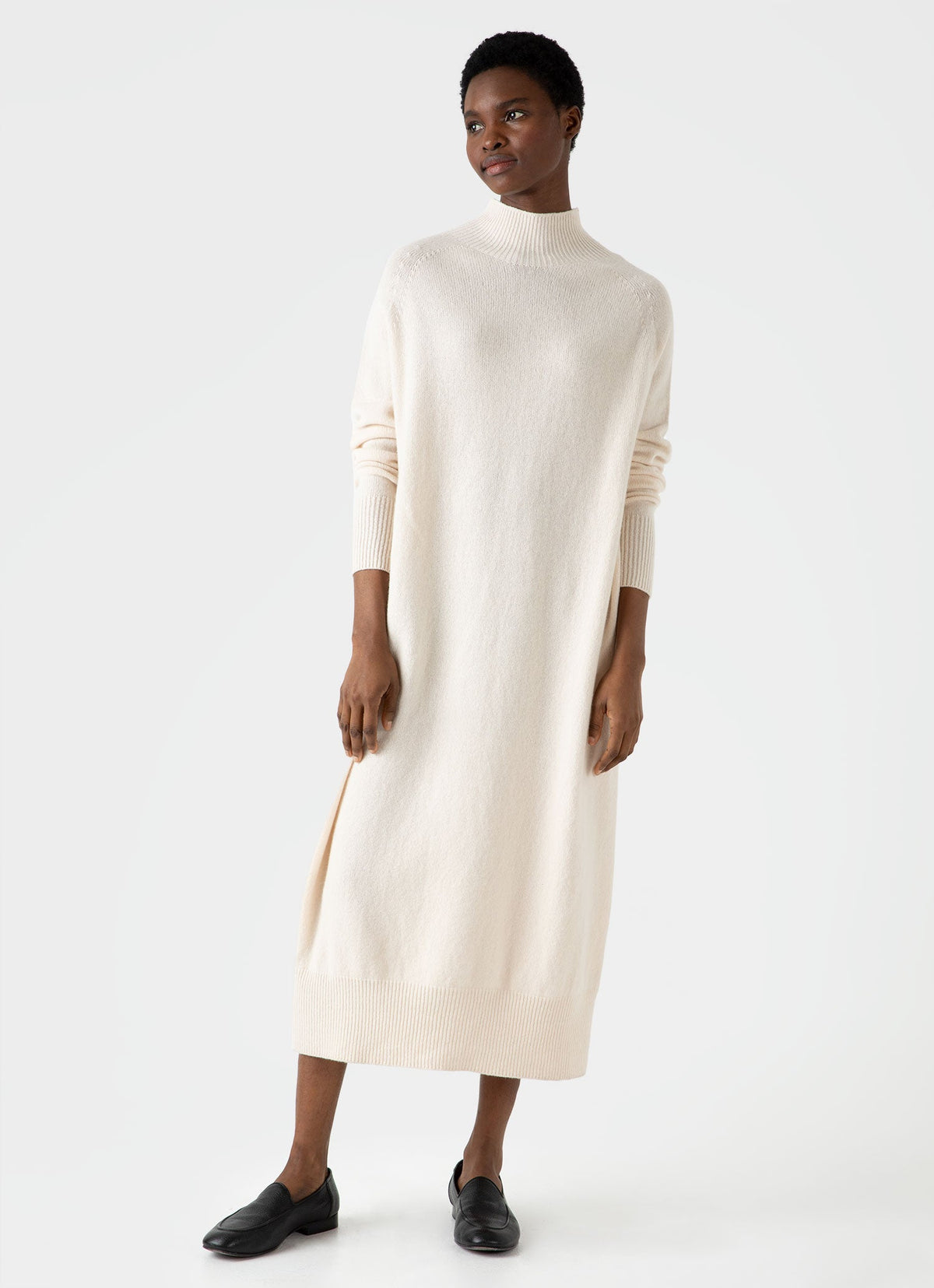 Womens Lambswool Funnel Neck Dress In Ecru Wdre6078 Whcr
