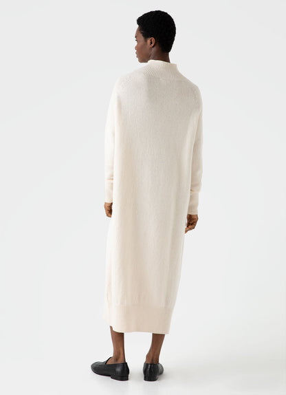 Womens Lambswool Funnel Neck Dress In Ecru Wdre6078 Whcr