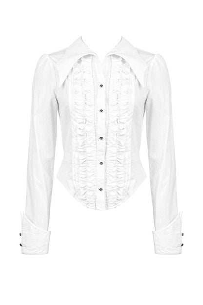 Candelabra Ruffle Button Up Shirt [Ghost White]