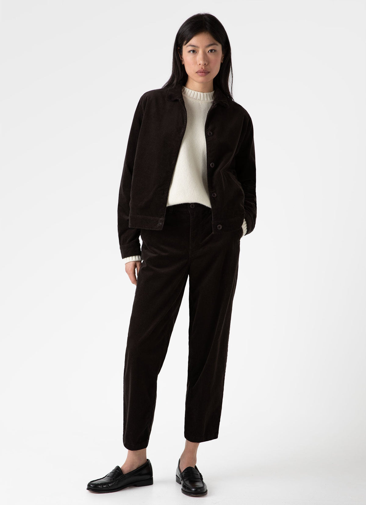 Womens Corduroy Boxy Jacket In Coffee Wjac7030 Bref