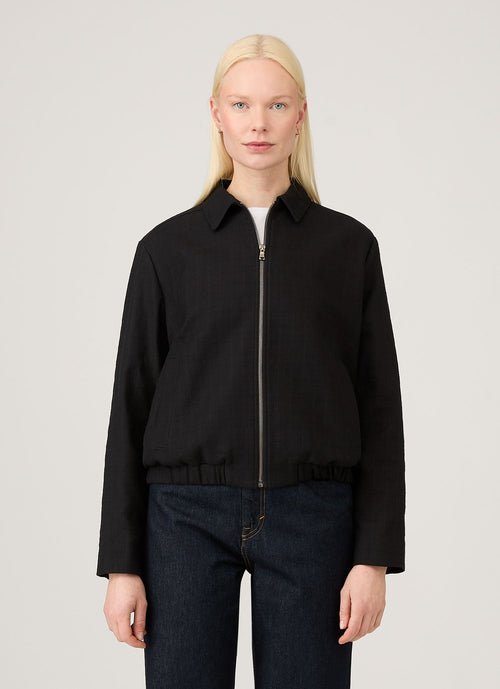 Womens Cotton Raffia Bomber Jacket In Black Wjac7048 Bkaa