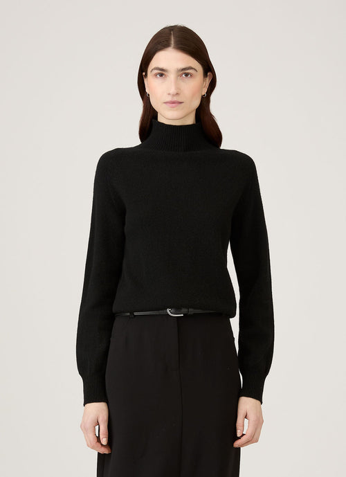 Womens Lambswool Funnel Neck Jumper Black