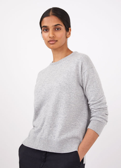 Womens Cashmere Crew Neck Jumper In Grey Melange