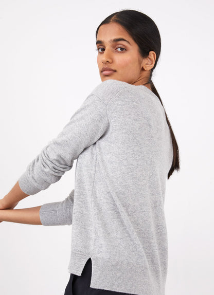 Womens Cashmere Crew Neck Jumper In Grey Melange