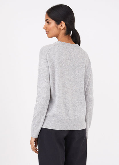 Womens Cashmere Crew Neck Jumper In Grey Melange