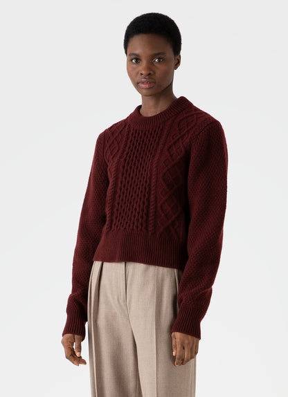 Women's Lambswool Cable Knit Jumper in Maroon