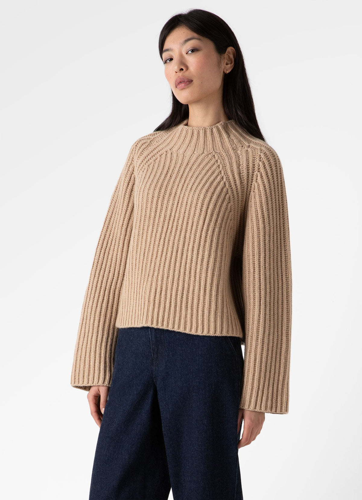Womens Lambswool Chunky Funnel Neck Jumper In Light Camel Wjum8188 Brat