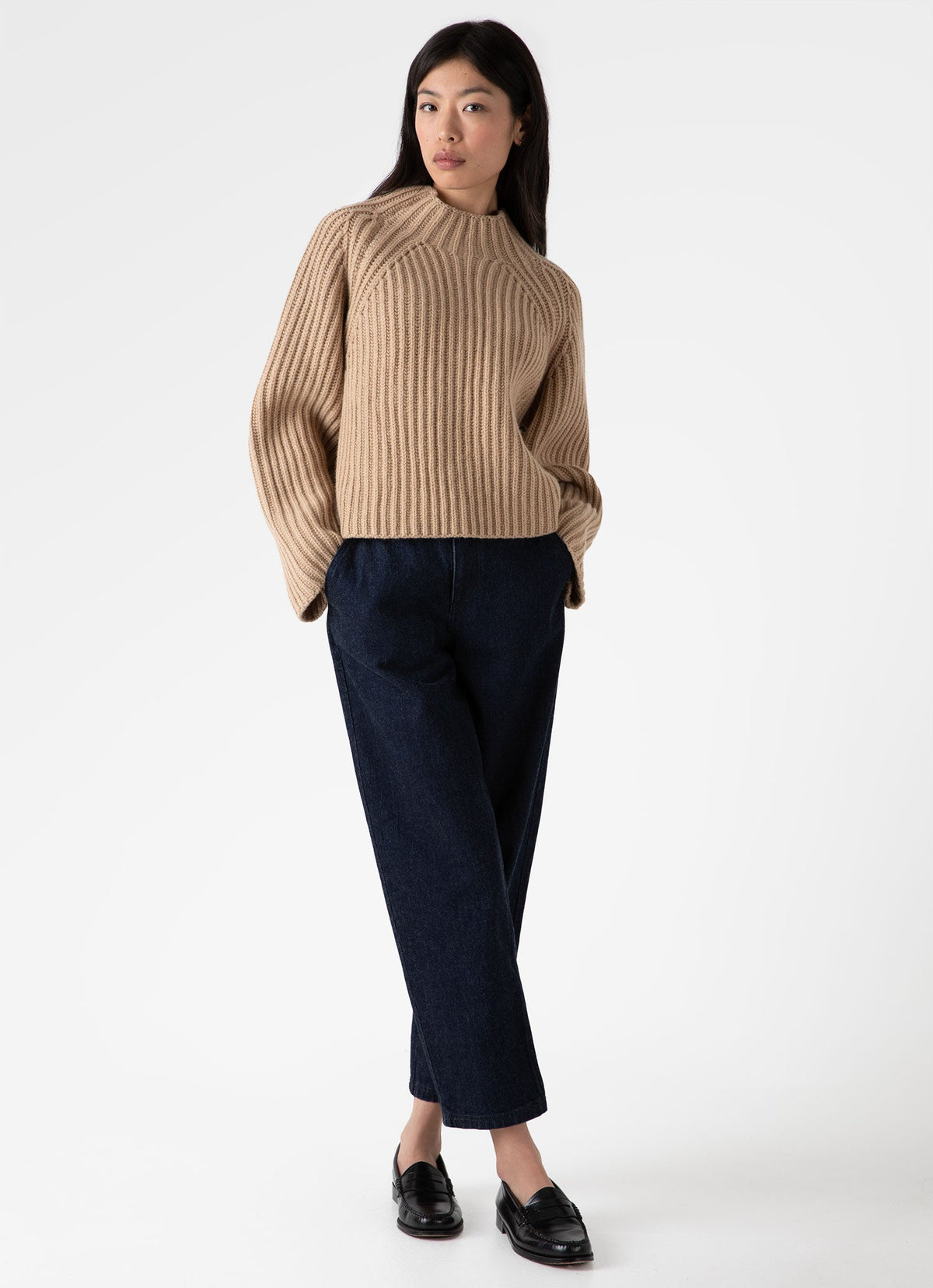 Womens Lambswool Chunky Funnel Neck Jumper In Light Camel Wjum8188 Brat