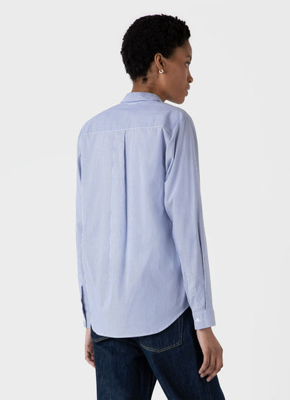 Womens Classic Shirt In White Blue Bar Stripe Wsht2032 Stku